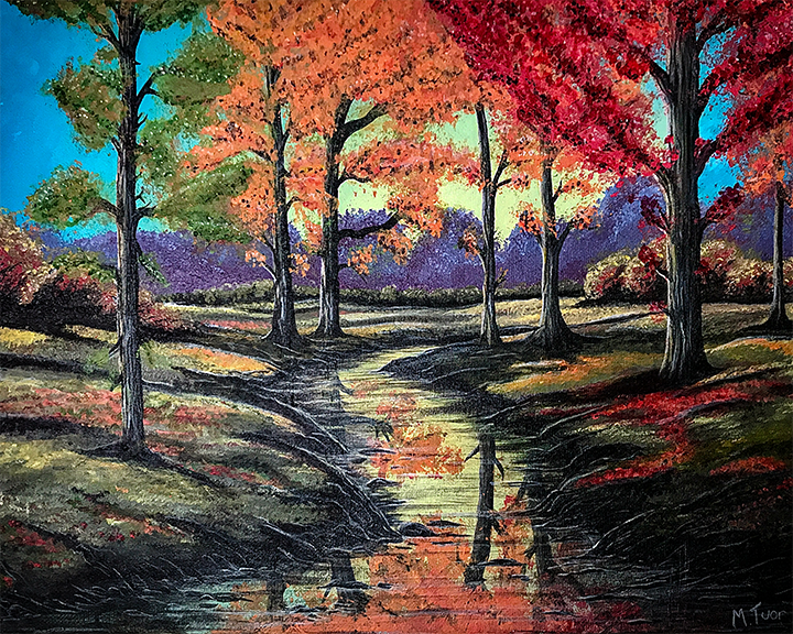 Autumn Leaves Landscae Painting. Acrylic on Canvas.