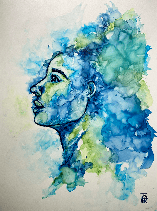 Female Profile. Alcohol Ink