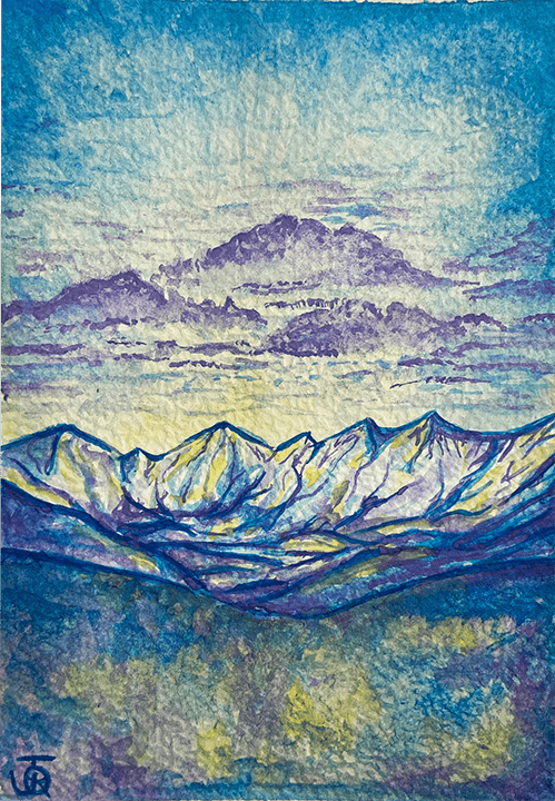 Mountain Range at sunrise. Watercolour