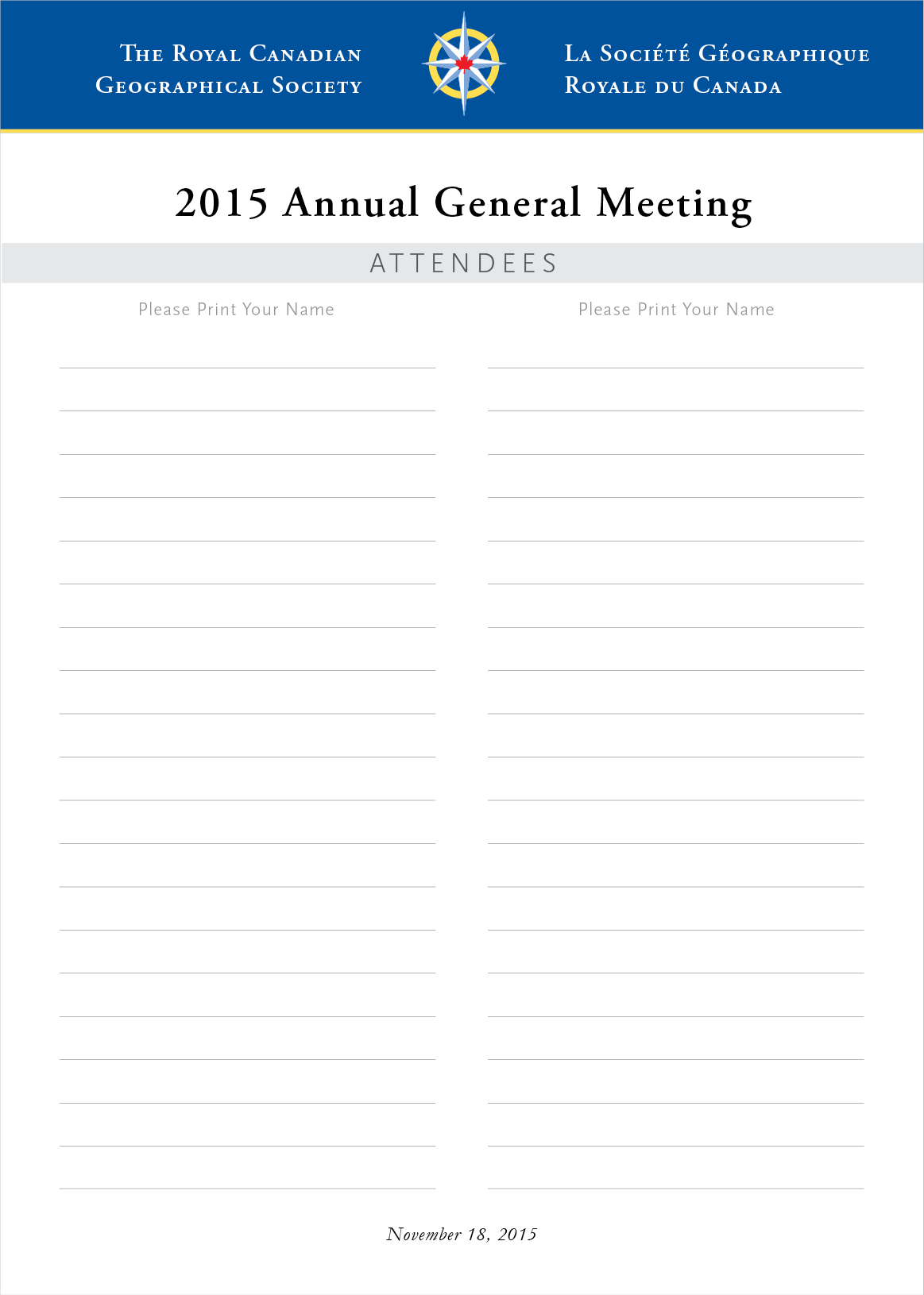 Annual General Meeting Sign in sheet